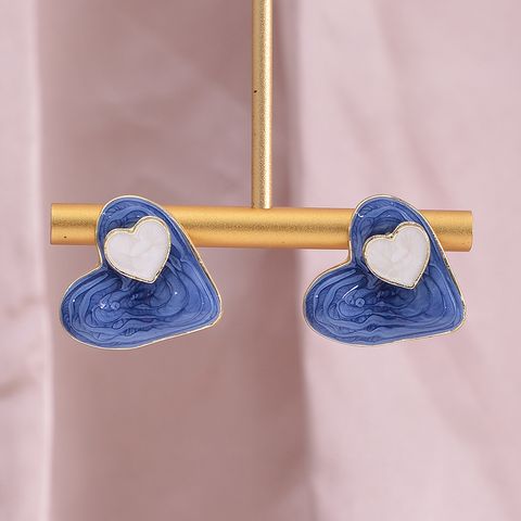 1 Pair Cute Sweet Heart Shape Enamel Alloy Ear Studs