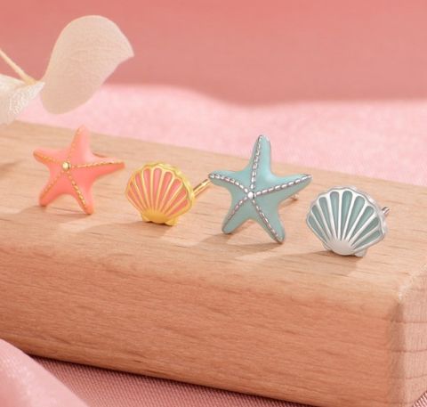 1 Pair Lady Simple Style Starfish Epoxy Sterling Silver Ear Studs