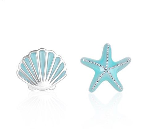 1 Pair Lady Simple Style Starfish Epoxy Sterling Silver Ear Studs