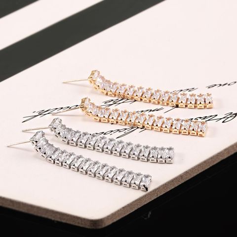 1 Pair Simple Style Solid Color Plating Inlay Copper Zircon K Gold Plated Rhodium Plated Drop Earrings