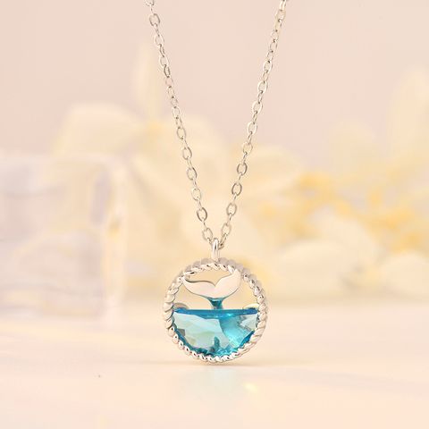 Simple Style Fish Tail Sterling Silver Inlay Zircon Pendant Necklace