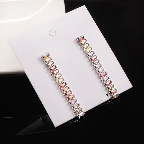 1 Pair Simple Style Solid Color Plating Inlay Copper Zircon K Gold Plated Rhodium Plated Drop Earrings