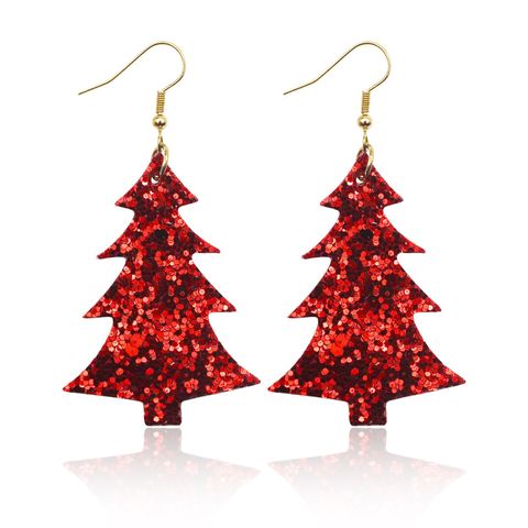 1 Pair Streetwear Christmas Tree Pu Leather Drop Earrings