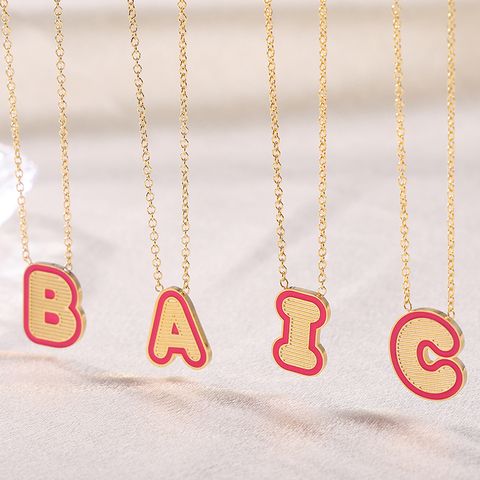 Stainless Steel Artistic Simple Style Sweet Plating Enamel Letter Pendant Necklace