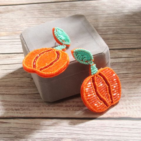 1 Pair Cartoon Style Retro Pumpkin Beaded Beaded Cloth Drop Earrings