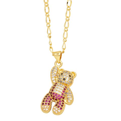 Cute Fashion Sweet Bear Copper 18k Gold Plated Zircon Necklace In Bulk