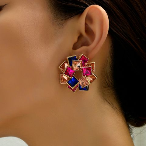 1 Pair Luxurious Shiny Square Plating Inlay Alloy Rhinestones Glass Stone Zircon 18K Gold Plated Ear Studs