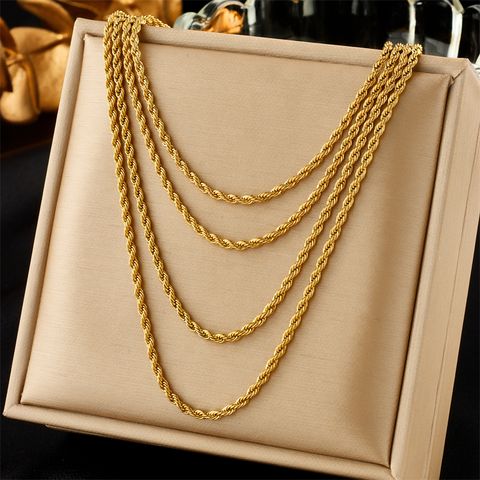 304 Stainless Steel 18K Gold Plated Vintage Style Layered Solid Color Layered Necklaces
