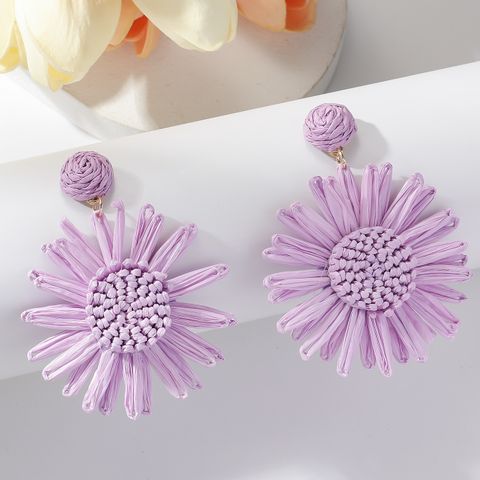 1 Pair Bohemian Flower Raffia Drop Earrings
