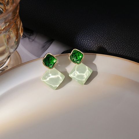 1 Pair Simple Style Square Inlay Alloy Zircon Drop Earrings