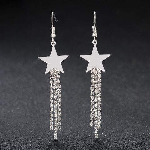 1 Pair Sweet Star Inlay Metal Rhinestones Drop Earrings