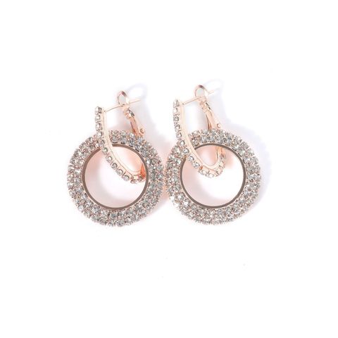 1 Pair Simple Style Double Ring Plating Inlay Metal Rhinestones Drop Earrings