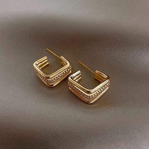 1 Pair Streetwear Square Plating Inlay Copper Artificial Diamond Ear Studs