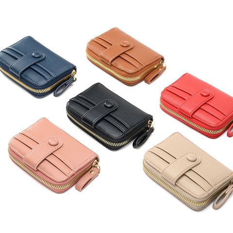 Women's Solid Color Pu Leather Zipper Buckle Card Holders