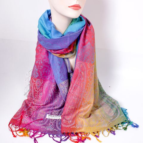 Women's Elegant Lady Multicolor Gradient Color Viscose Polyester Tassel Shawl