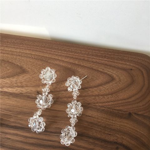 1 Pair Novelty Flower Beaded Plating Artificial Crystal Metal Drop Earrings