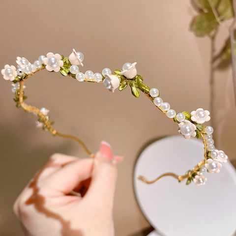 Women's Fairy Style Sweet Waves Flower Imitation Pearl Alloy Hair Band