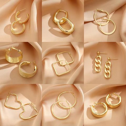 1 Pair Vintage Style Lady Geometric Heart Shape Plating Alloy Gold Plated Earrings
