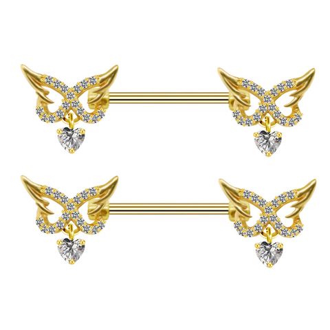 Streetwear Geometric Stainless Steel Alloy Copper Inlay Zircon Gold Plated Nipple Ring