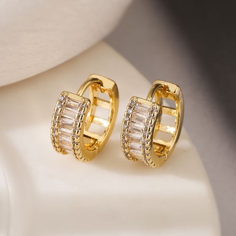 1 Piece Basic Simple Style Geometric Plating Inlay Copper Zircon 18k Gold Plated Hoop Earrings