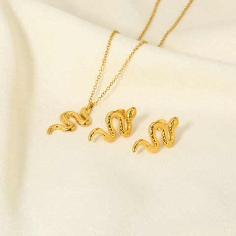 201 Stainless Steel 304 Stainless Steel 18K Gold Plated Classic Style Plating Snake Earrings Necklace