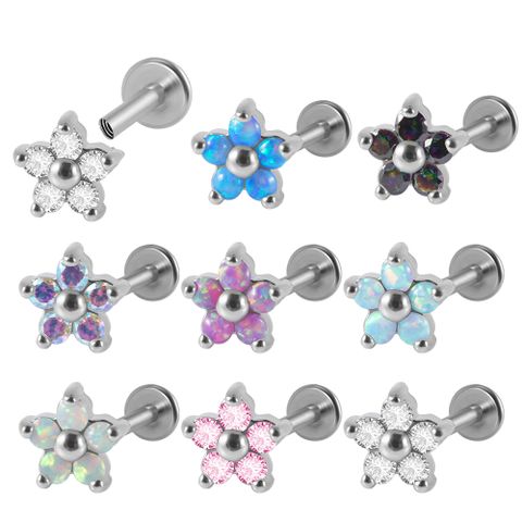 1 Piece Fashion Flower Stainless Steel Plating Inlay Zircon Ear Studs