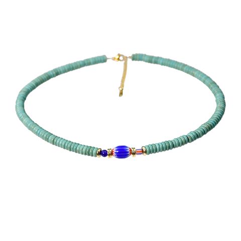 Casual Ethnic Style Geometric Turquoise Beaded Gold Plated Necklace