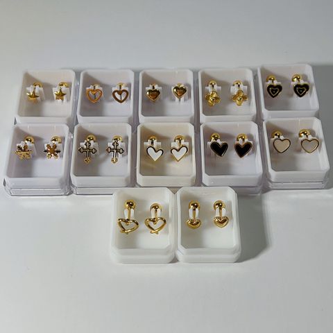 1 Pair Sweet Cross Heart Shape Snowflake Plating 304 Stainless Steel Titanium Steel 18K Gold Plated Cartilage Earrings