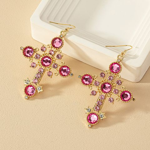 1 Pair Chinoiserie Retro French Style Cross Plating Alloy Drop Earrings