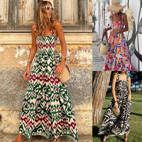 Women's Strap Dress Vacation Strapless Printing Sleeveless Printing Maxi Long Dress Holiday Daily