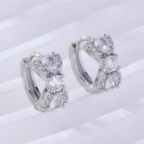 1 Pair Sweet Bow Knot Plating Inlay Copper Zircon K Gold Plated Rhodium Plated Hoop Earrings