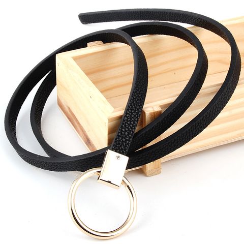 Fashion Woman Faux Leather Metal Round Buckle Thin Belt Strap For Jeans Dress Multicolor Nhpo134211