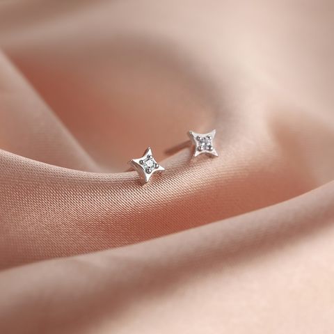 1 Pair Sweet Simple Style Star Polishing Inlay Sterling Silver Zircon Ear Studs