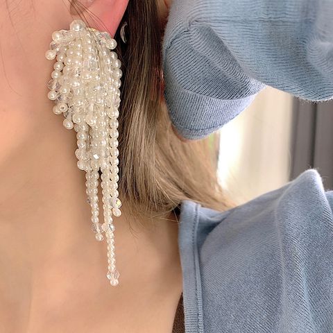 1 Pair Simple Style Round Beaded Artificial Pearl Drop Earrings