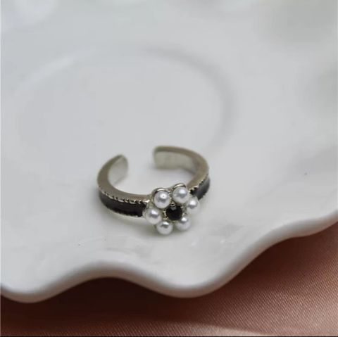 Vintage Style Flower Sterling Silver Inlay Pearl Rings