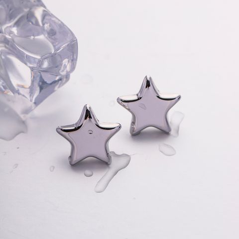 1 Pair Ig Style Star Plating Stainless Steel White Gold Plated Ear Studs