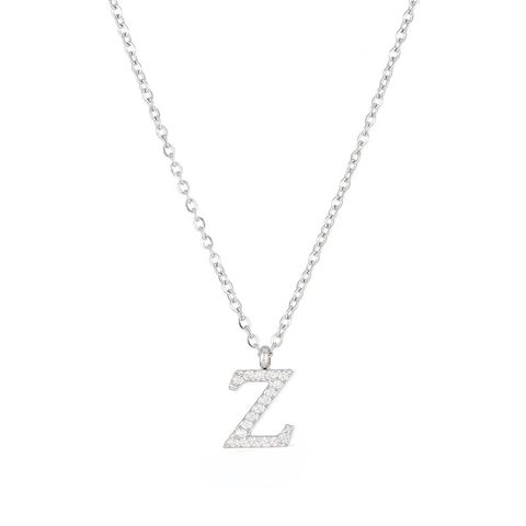 Simple Style Letter Stainless Steel Plating Inlay Zircon White Gold Plated Gold Plated Pendant Necklace