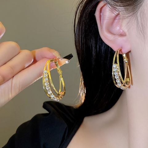 1 Pair Vintage Style Geometric Plating Three-dimensional Inlay Alloy Zircon Gold Plated Earrings