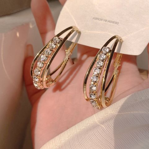 1 Pair Vintage Style Geometric Plating Three-dimensional Inlay Alloy Zircon Gold Plated Earrings