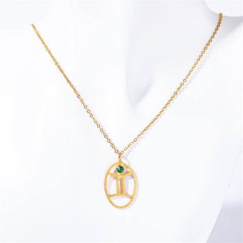 201 Stainless Steel 304 Stainless Steel Glass Gold Plated Retro Inlay Constellation Zircon Pendant Necklace