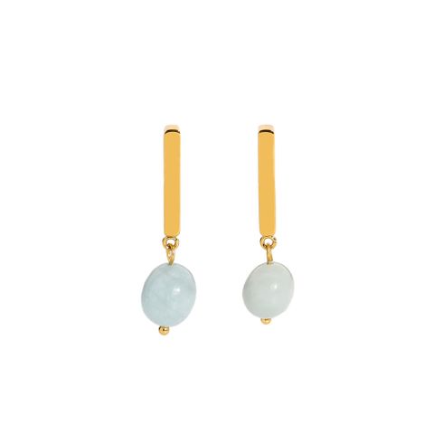 1 Pair Solid Color Plating Inlay 304 Stainless Steel Natural Stone Natural Stone 18K Gold Plated Drop Earrings