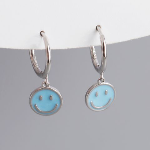1 Pair Cute Smiley Face Enamel Sterling Silver Earrings
