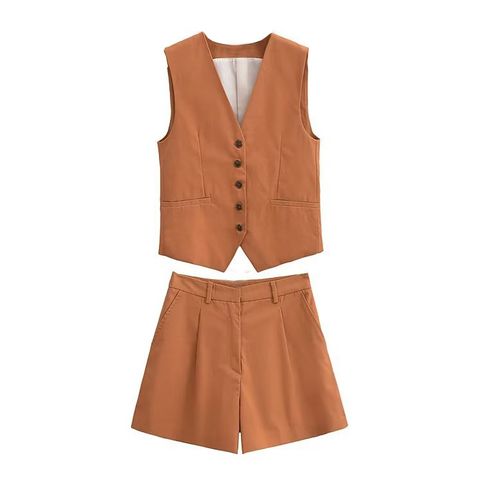 Women's Casual Solid Color Linen Polyester Shorts Sets