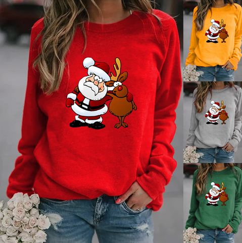 Women's Hoodie Long Sleeve Hoodies & Sweatshirts Printing Christmas Santa Claus Reindeer