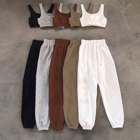 Women's Casual Sports Solid Color Polyester Pants Sets