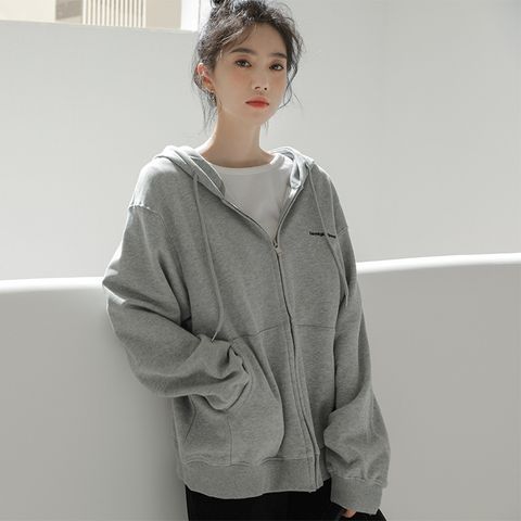 Women's Sweater 2023 Spring New Gray, Letter Printed Hooded Cardigan Korean Style Loose Casual Jacket Top