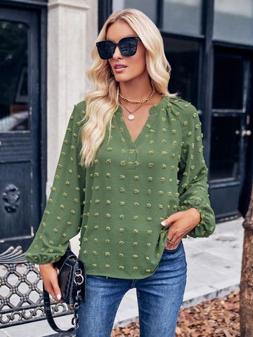 Women's Blouse Long Sleeve Blouses Casual Round Dots Solid Color