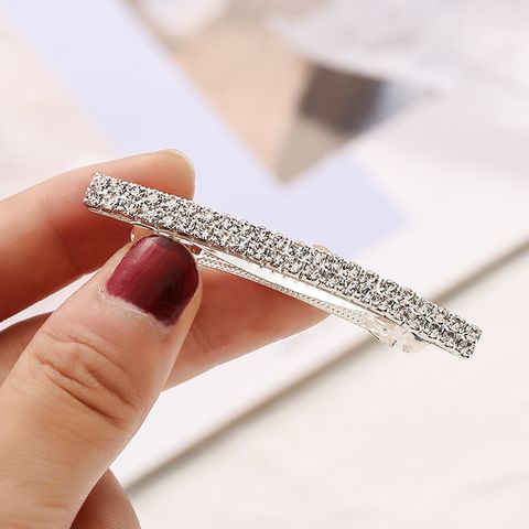 Women's Simple Style Solid Color Rectangle Rhinestone Hair Clip