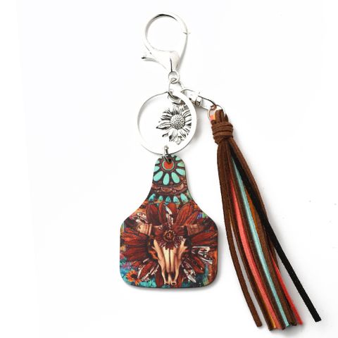 Vintage Style Color Block Wood Printing Women's Keychain