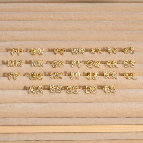 1 Pair Simple Style Letter Inlay Copper Zircon Gold Plated Ear Studs